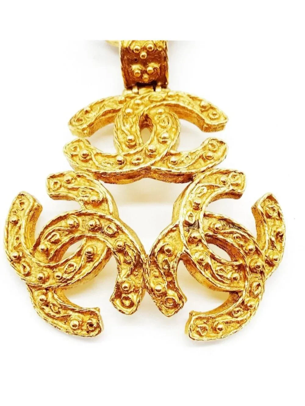 Authentic Chanel CC Triple Logo Pendant Necklace Gold Tone Chain Vintage Luxury